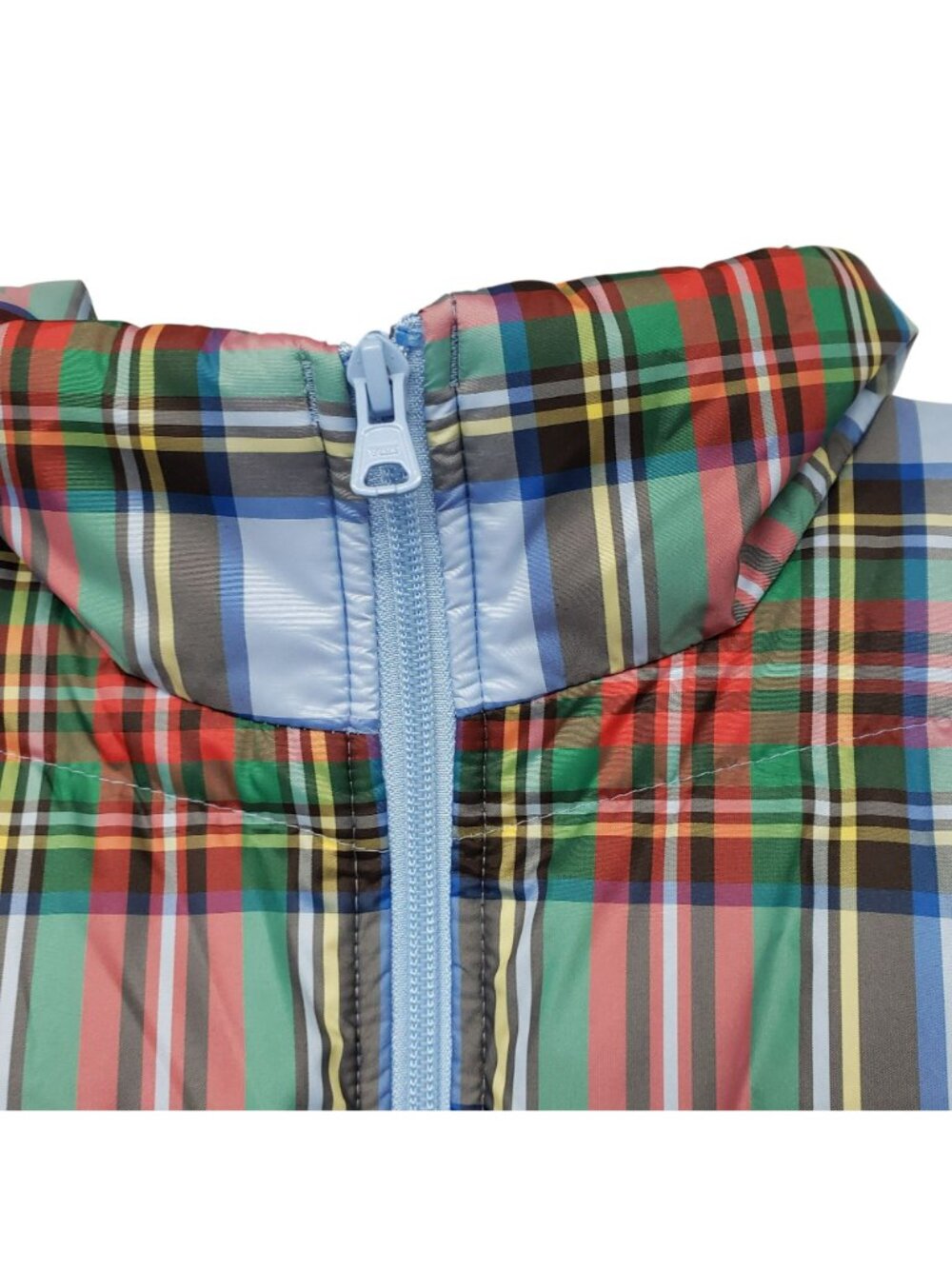 Lands End Blue Green Red Tartan Plaid Womens 1X Puffer Vest Fall Winter Holiday - Picture 9 of 10